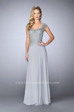 Picture of: Cap Sleeve Beaded Lace Evening Gown in Silver, Style: 23286, Main Picture