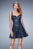 Picture of: Short Lace Dress with Flared Skirt and Open Back in Blue, Style: 23301, Main Picture