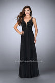 Picture of: Chiffon A-line Dress with Beading and Deep V neckline in Black, Style: 23304, Detail Picture 3