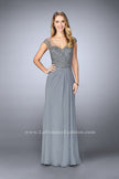 Picture of: Sheer Cap Sleeve Crepe Jersey Gown in Silver, Style: 23316, Main Picture