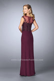 Picture of: Sheer Cap Sleeve Crepe Jersey Gown in Purple, Style: 23316, Back Picture