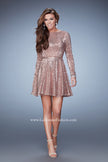 Picture of: Long Sleeve Short Sequin Homecoming Dress in Gold, Style: 23321, Detail Picture 1
