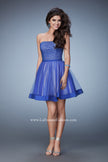 Picture of: Short Party Dress with Tulle Skirt and Satin Trim in Blue, Style: 23354, Detail Picture 2