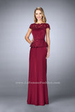 Picture of: Belted Evening Dress with Embroidered Peplum in Red, Style: 23444, Detail Picture 1