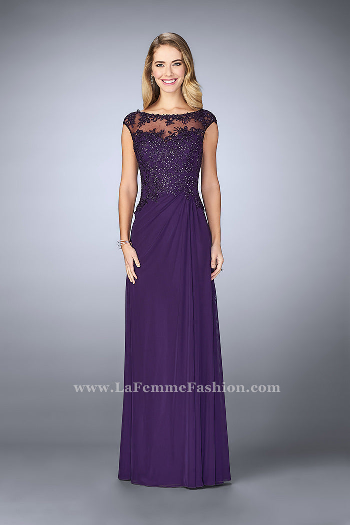 Picture of: Net evening Gown with Sheer Neckline in Purple, Style: 23456, Main Picture