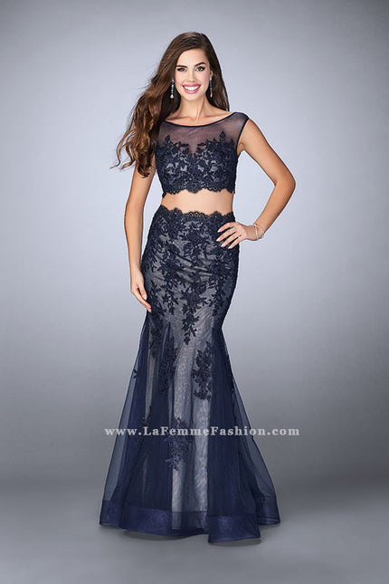 Picture of: Lace Two Piece Dress with Scallops and Mermaid Skirt in Blue, Style: 23461, Main Picture