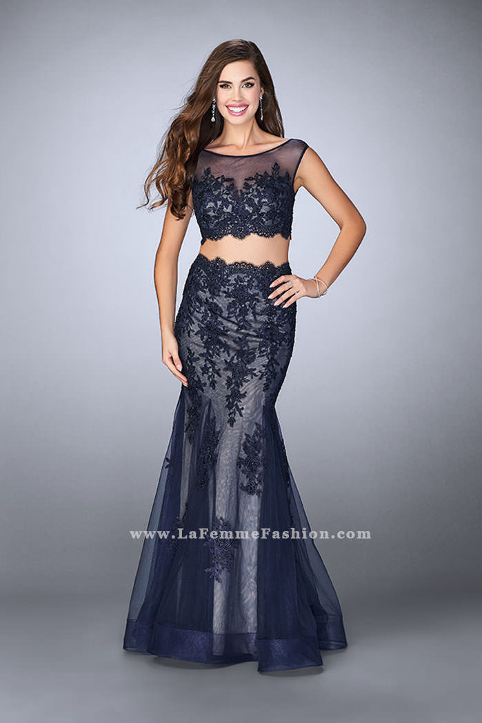 Picture of: Lace Two Piece Dress with Scallops and Mermaid Skirt in Blue, Style: 23461, Main Picture