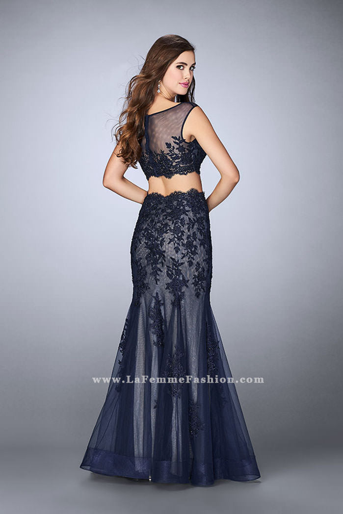 Picture of: Lace Two Piece Dress with Scallops and Mermaid Skirt in Blue, Style: 23461, Back Picture
