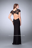 Picture of: Fitted Lace Dress with Jersey Skirt and Open Back in Black, Style: 23561, Back Picture
