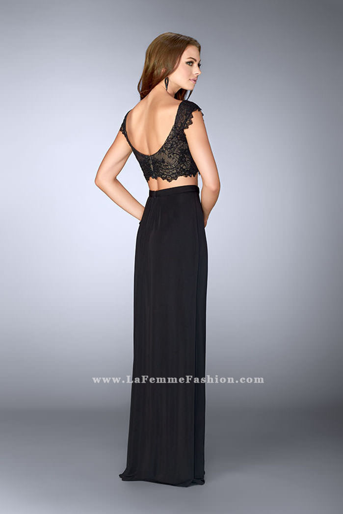 Picture of: Two Piece Dress with Lace Top and Gathered Skirt in Black, Style: 23563, Back Picture