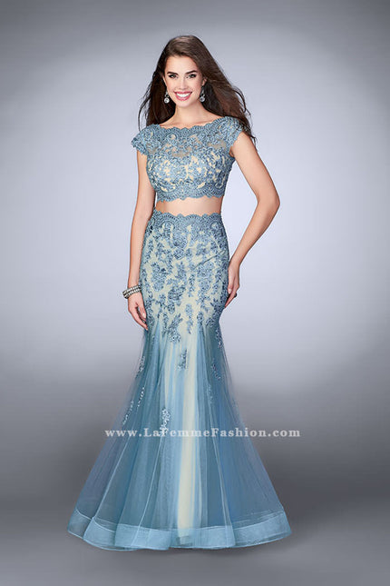 Picture of: Two Piece Lace Dress with Scallops and a Tulle Skirt in Blue, Style: 23567, Main Picture
