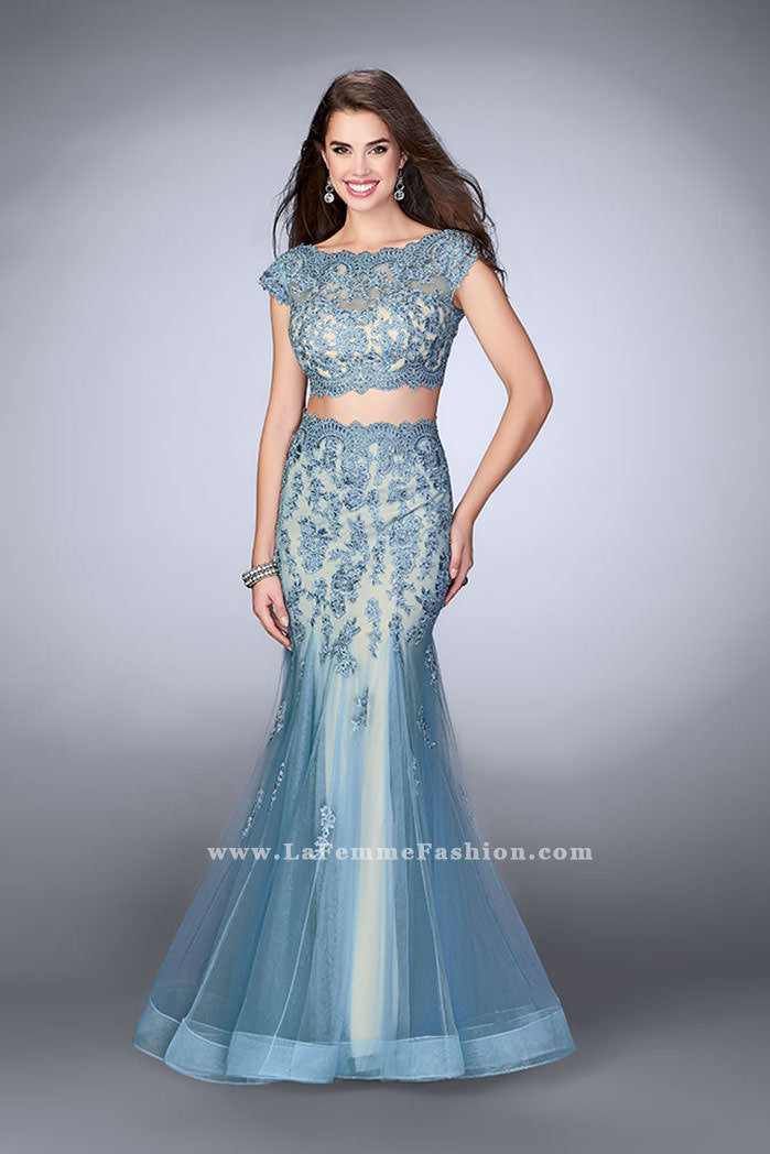 Picture of: Two Piece Lace Dress with Scallops and a Tulle Skirt in Blue, Style: 23567, Main Picture