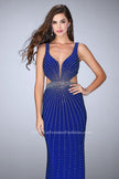 Picture of: Fitted Prom Dress with Rhinestone and Deep V Neckline in Blue, Style: 23586, Main Picture