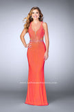 Picture of: Fitted Prom Dress with Rhinestone and Deep V Neckline in Orange, Style: 23586, Detail Picture 3