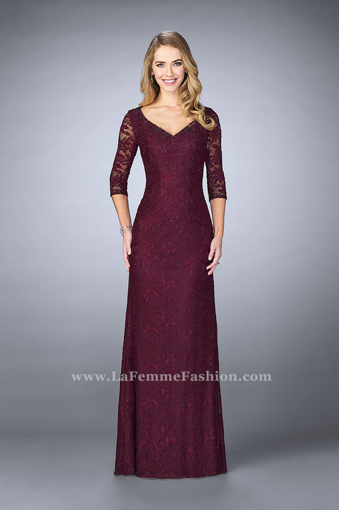 Picture of: Floor Length Beaded Dress with 3/4 Sleeves in Purple, Style: 23588, Main Picture
