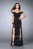 Picture of: Double Slit Off the Shoulder Dress with Lace Inlays in Black, Style: 23607, Main Picture