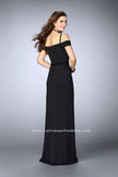 Picture of: Double Slit Off the Shoulder Dress with Lace Inlays in Black, Style: 23607, Back Picture