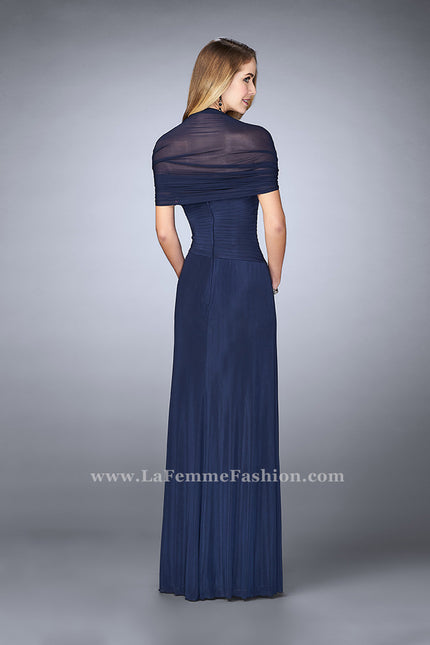Picture of: Evening Dress with Attached Shoulder Wrap in Blue, Style: 23623, Back Picture