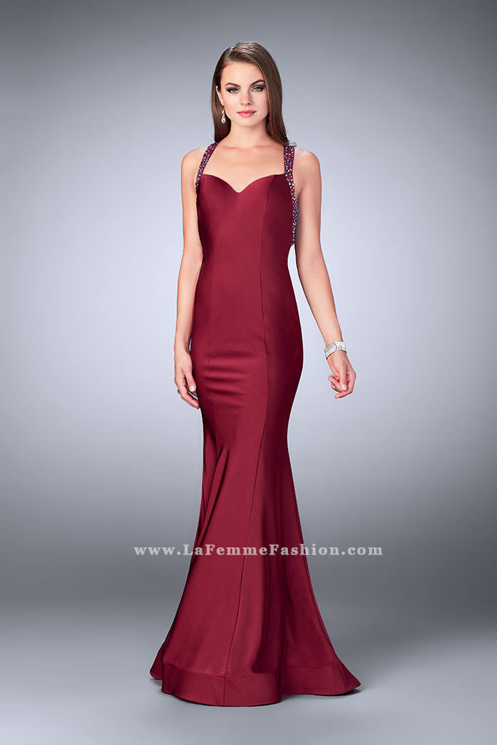 Picture of: Fitted Jersey Dress with Sweetheart Neckline and Beading in Red, Style: 23625, Detail Picture 3
