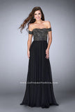 Picture of: Off the Shoulder Long Prom Dress with Beaded Bodice in Black, Style: 23644, Main Picture