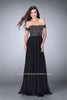 Picture of: Off the Shoulder Long Prom Dress with Beaded Bodice in Black, Style: 23644, Main Picture
