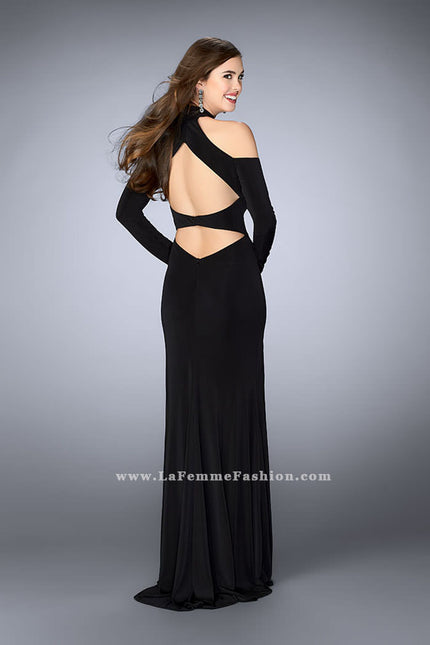 Picture of: Could Shoulder Long Sleeve Prom Dress with Slit in Black, Style: 23676, Back Picture
