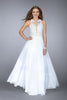 Picture of: A-line Dress with Lace Illusion Neckline and Chiffon Skirt in White, Style: 23704, Main Picture