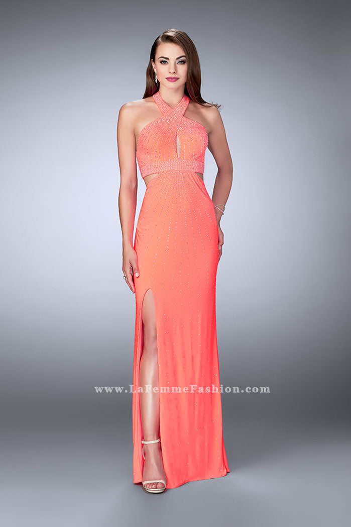 Picture of: Prom Dress with Rhinestones and Racer Back in Orange, Style: 23706, Detail Picture 1