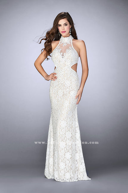 Picture of: High Collar Lace Prom Dress with Illusion Neckline in White, Style: 23732, Detail Picture 1