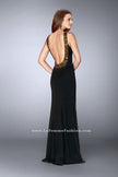 Picture of: High Neck Jersey Dress with Beading and Open Back in Black, Style: 23737, Back Picture