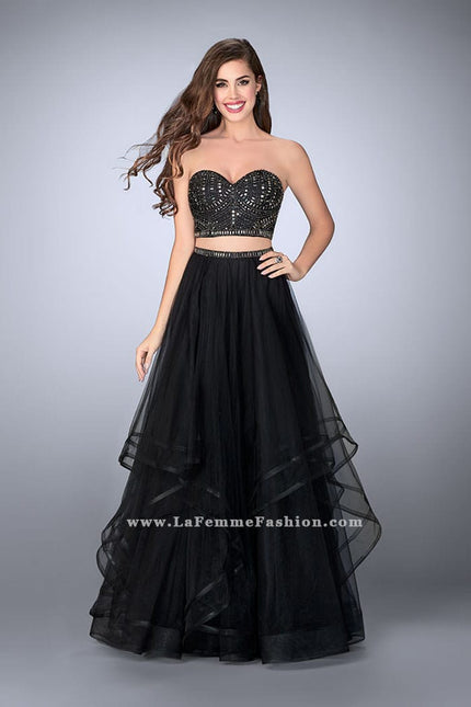 Picture of: Beaded Two Piece Dress with Layered Skirt and Corset in Black, Style: 23753, Main Picture