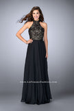 Picture of: High Collar A-line Dress with Lace Top and Chiffon Skirt in Black, Style: 23754, Detail Picture 1