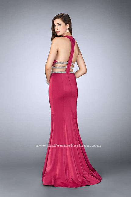 Picture of: Long Mermaid Dress with Beaded Strappy Back in Pink, Style: 23755, Back Picture
