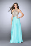 Picture of: High Neck A-line Dress with Sheer Beaded Top in Blue, Style: 23760, Main Picture
