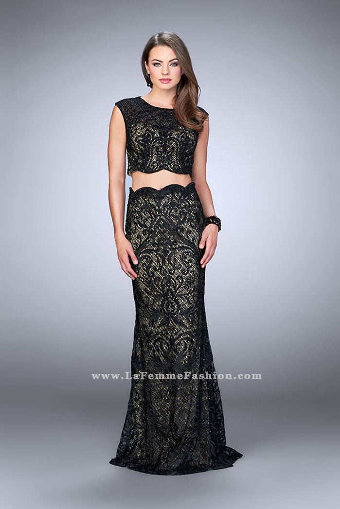 Picture of: Two Piece Dress with Scalloped Edges and Cap Sleeves in Black, Style: 23766, Main Picture