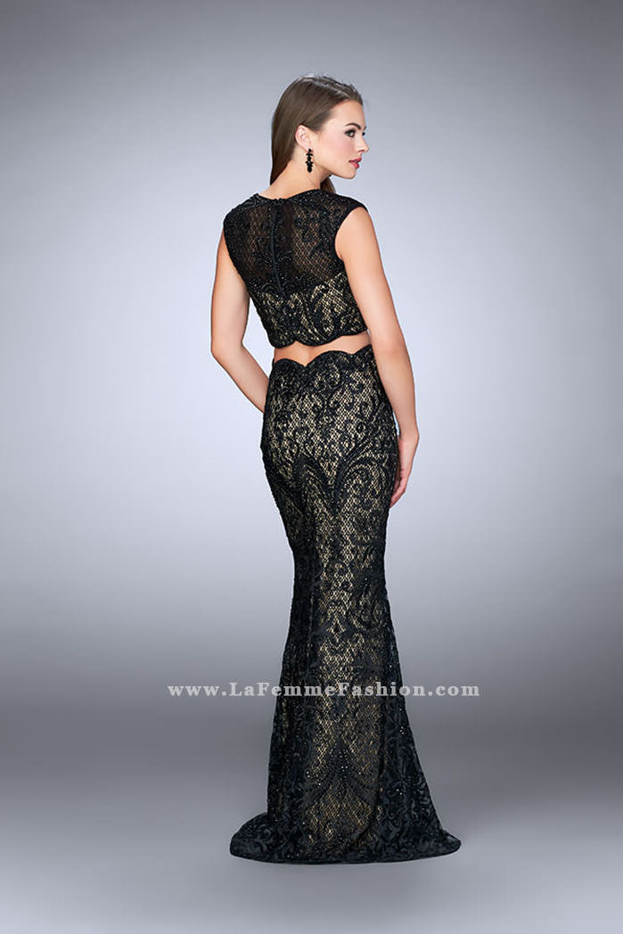 Picture of: Two Piece Dress with Scalloped Edges and Cap Sleeves in Black, Style: 23766, Back Picture