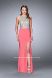 Picture of: High Neck Jersey Gown with Beaded Top and Open Back in Pink, Style: 23770, Main Picture
