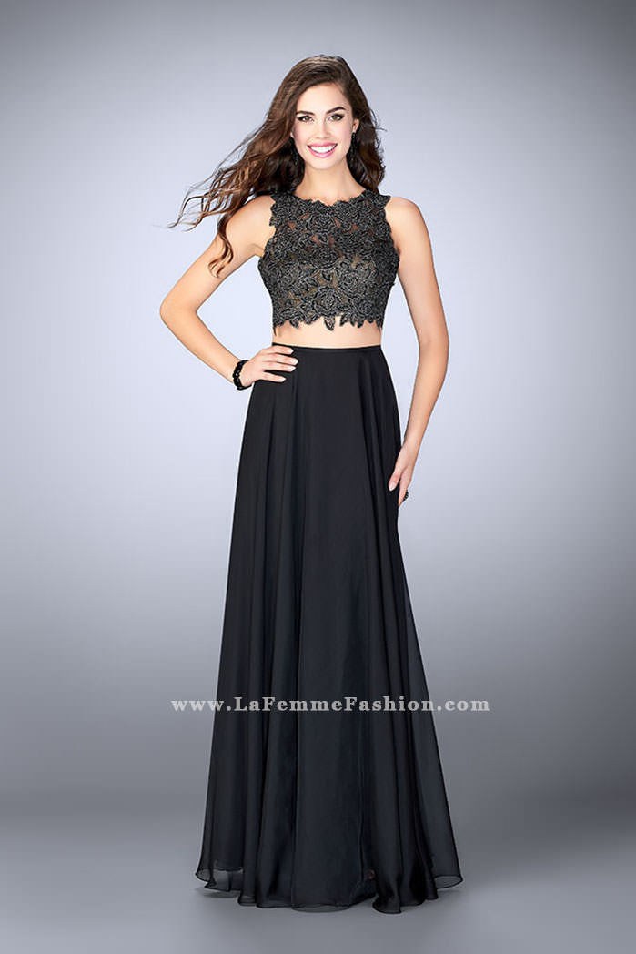 Picture of: Two Piece Prom Dress with A-line Skirt and Lace in Black, Style: 23775, Detail Picture 2