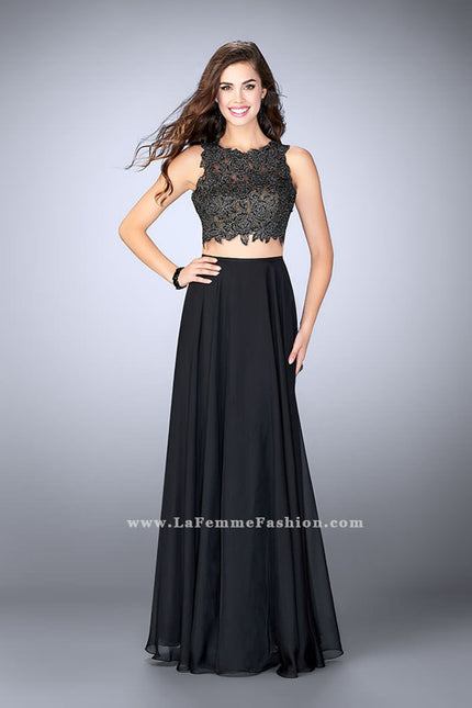 Picture of: Two Piece Prom Dress with A-line Skirt and Lace in Black, Style: 23775, Detail Picture 2