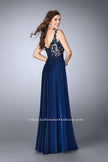Picture of: A-line Chiffon Dress with Lace Top and Pockets in Blue, Style: 23802, Back Picture