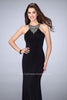 Picture of: Jersey Prom Dress with Beaded Neckline and Open Back in Black, Style: 23850, Main Picture