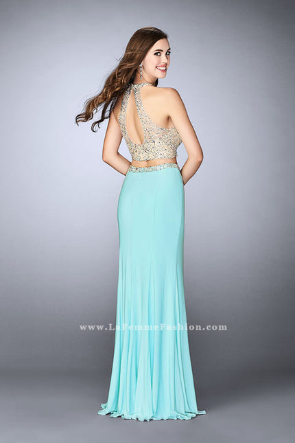Picture of: High Neck Two Piece Dress With a Sheer Beading in Blue, Style: 23853, Back Picture
