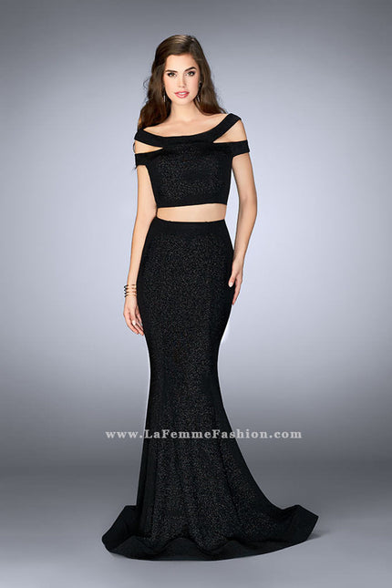 Picture of: Sparkly Two Piece Dress with Off the Shoulder Straps in Black, Style: 23856, Detail Picture 1