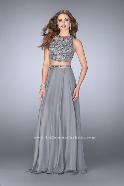 Picture of: High Neck Two Piece Dress With a Beaded Top in Silver, Style: 23860, Main Picture