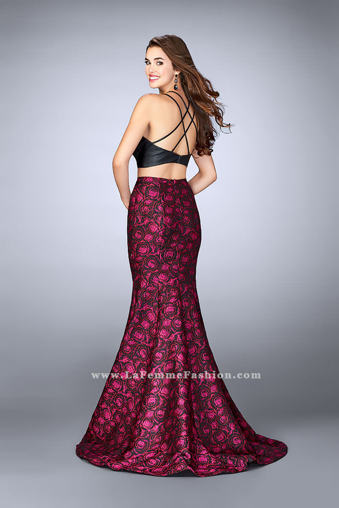 Picture of: Rose Print Two Piece Dress with Vegan Leather Top in Print, Style: 23864, Back Picture