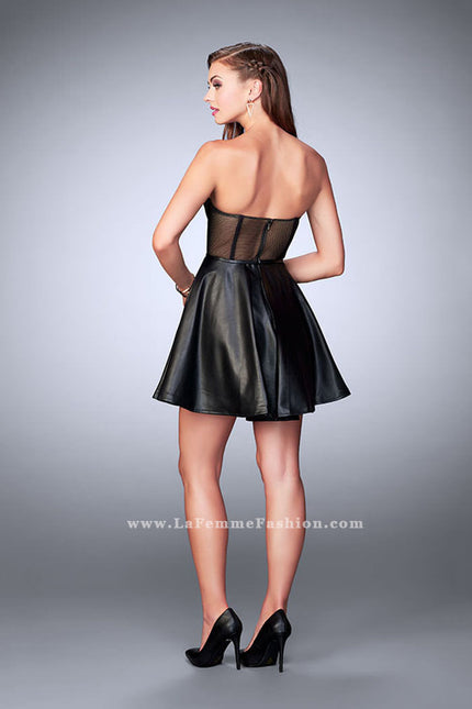 Picture of: Short Vegan Leather Dress with Fishnet Back in Black, Style: 23871, Back Picture