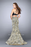 Picture of: Two Piece Mermaid Dress with Rose Printed Skirt in Gold, Style: 23872, Back Picture