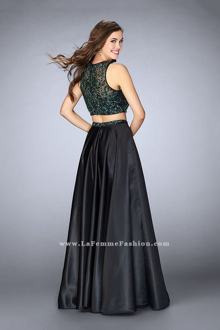 Picture of: Beaded Two Piece Dress with Full Satin Skirt in Black., Style: 23883, Back Picture