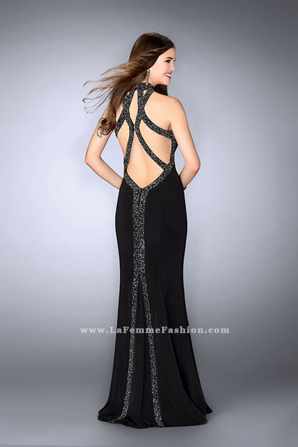 Picture of: Long Prom Dress with Beaded Collar Beaded Back in Black, Style: 23891, Main Picture