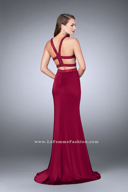 Picture of: Long Two Piece dress with Beading and Side Slit in Pink, Style: 23905, Back Picture